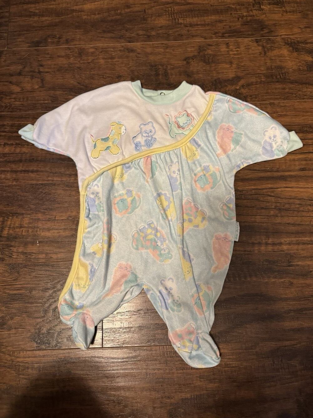 vintage Little Me Baby Footed Sleeper Pastel Animals Embroidered 3 Months 90s